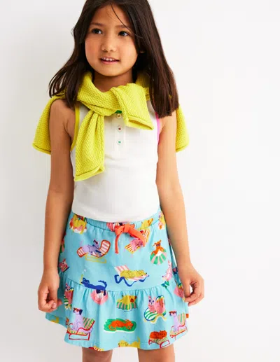 Boden Kids' Tiered Jersey Skortcaribbean Blue Poolside Pets Girls