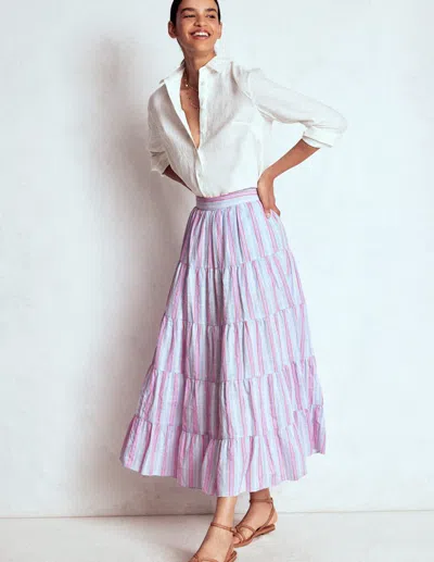 Boden Tiered Poplin Midi Skirt Metallic Stripe  In Purple