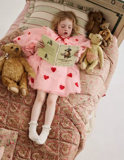Boden Kids' Tiered Tulle Dress Chalk Pink Hearts Girls