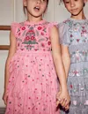 Boden Tiered Tulle Party Dress Vintage Pink Embroidery  In Multi