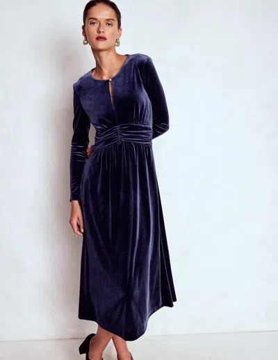 Boden Tilda Velvet Midi Dress Navy  In Blue