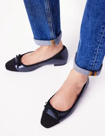 Boden Toe Cap Ballet Flatnavy Crackle Leather Women  In Black