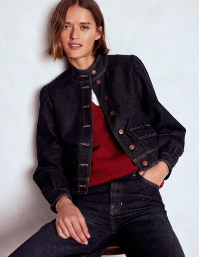 Boden Topstitch Denim Jacket Indigo  In Black