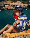 Boden Towelling Zipup Throwonsapphire Blue Stripe Boys  In Sapphire Blue Stripe