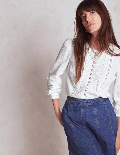Boden Trim Interest Double Cloth Top-white Female