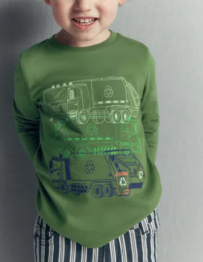 Boden Kids' T-shirt Mit Linienstich-dill Recycling | Grösse 98 In Green