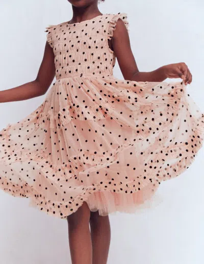 Boden Kids' Tulle Bow Occasion Dress Rose Smoke Flock Spot  In Pink