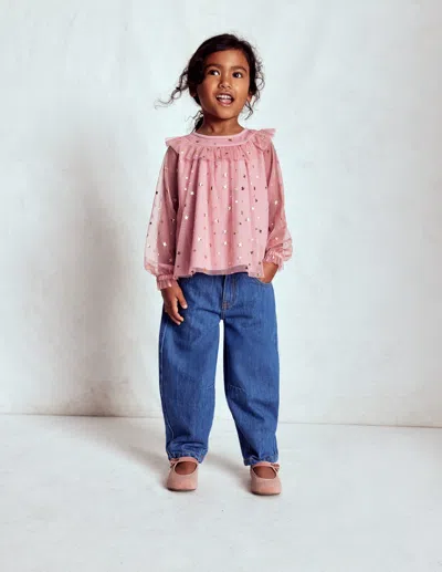 Boden Kids' Tulle Party Top Almond Pink Stars