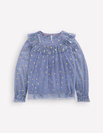 Boden Kids' Tulle Party Top Stormbolt Blue Stars