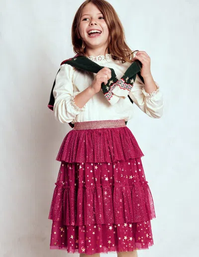 Boden Kids' Tulle Ruffle Midi Skirt Cherry Jam  In Red