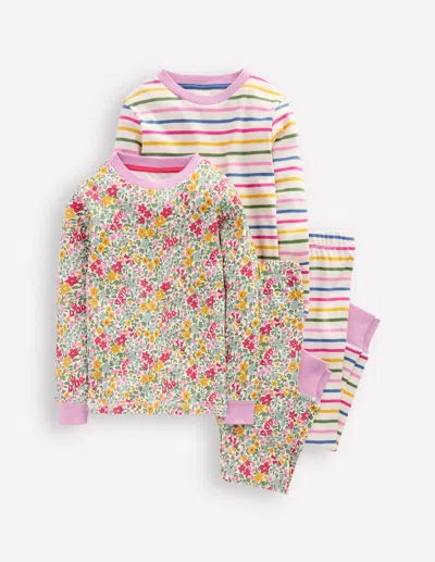 Boden Kids' Twin Pack Snug Pajamas Ceylon Flowerbed Multi Girls  In Neutral