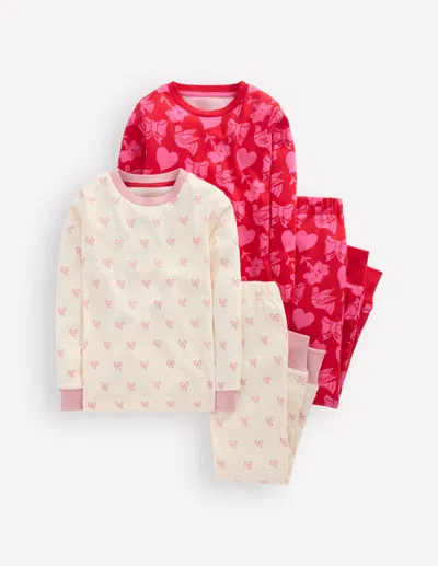 Boden Kids' Twin Pack Snug Pajamas Heart Bow Print  In Pink
