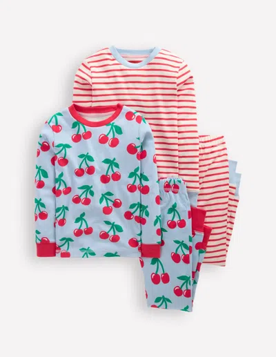 Boden Kids' Twin Pack Snug Pajamas Misty Blue Cherries Girls  In Pink