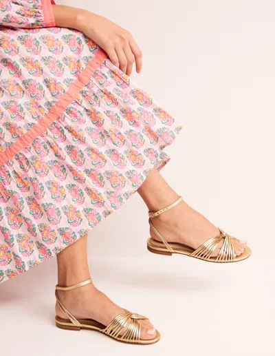 Boden Twist Front Flat Sandals-gold Metallic Leather Female