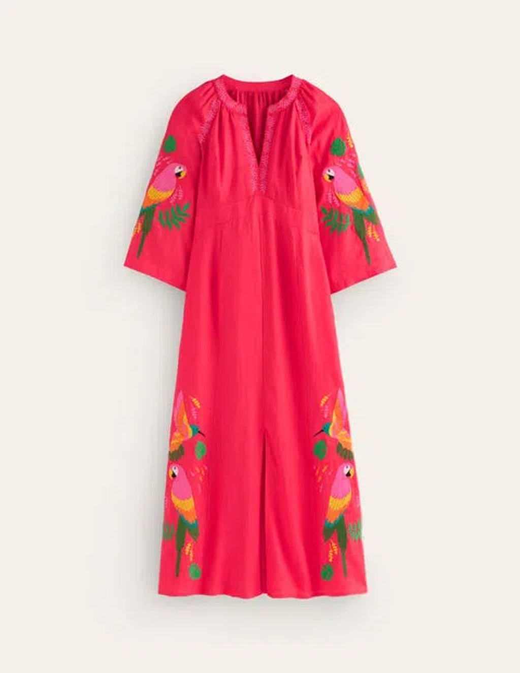 Boden Una Linen Embroidered Dress Hibiscus Women | ModeSens
