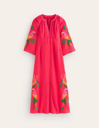 Boden Una Linen Embroidered Dress Hibiscus Women