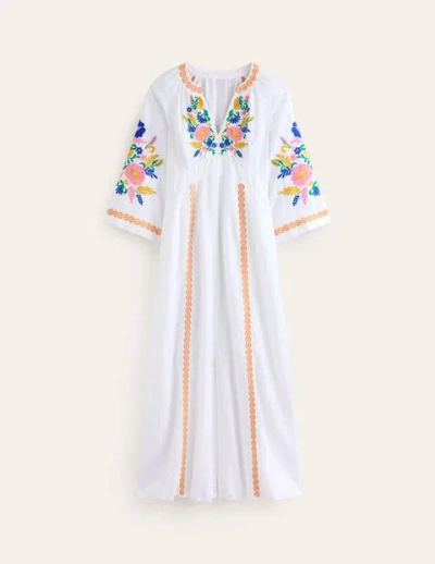Boden Una Linen Embroidered Dress Ivory Embroidery Women
