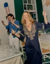 Boden V Neck Blouson Midi Dress Navy Women  In Blue