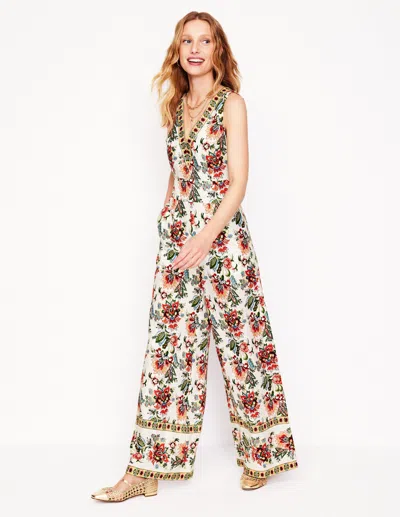 Boden V Neck Linen Jumpsuit Ivory, Botanica Terrace Women