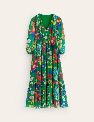 Boden V Neck Puff Maxi Dress Green Tambourine, Wild Flower Women | ModeSens