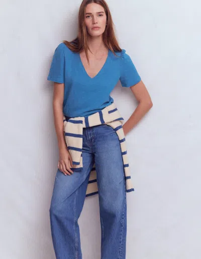 Boden V Neck Slub T Shirt Vallarta Blue