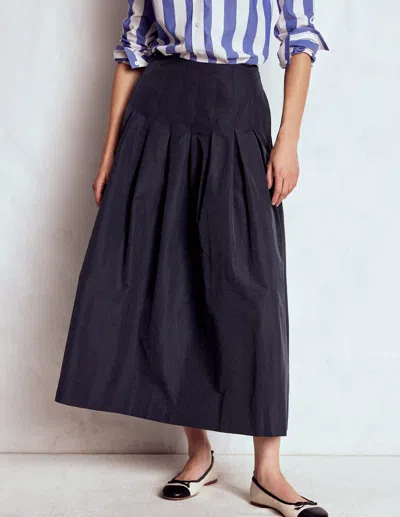 Boden Valentina Taffeta Midi Skirt Navy  In Blue