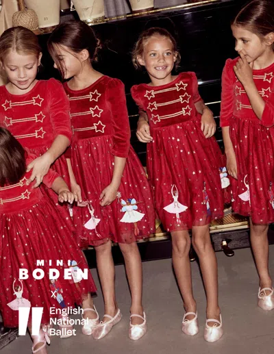 Boden Kids' Velour Tulle Appliqué Dress Carmine Red Nutcracker