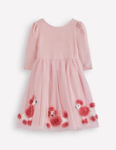 Boden Kids' Velours-tüllkleid Mit Applikation-kreiderosa Pudel In Pink