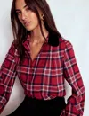 Boden Velvet Collared Check Shirt Red Check  In Red