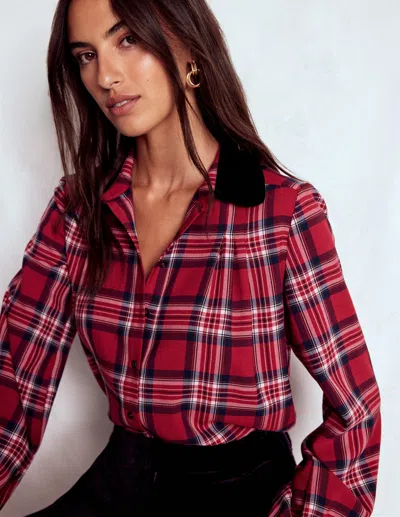 Boden Velvet Collared Check Shirt Red Check