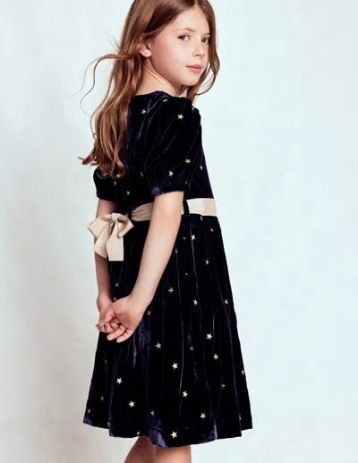 Boden Kids' Velvet Party Dress College Navy Gold Stars  In Blue