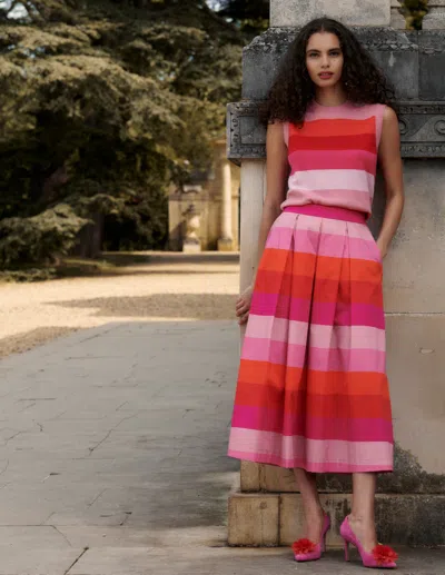 Boden Verity Cotton Midi Skirt Pink Tonal Multistripe