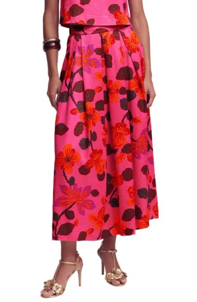 Boden Verity Floral Pleated Faille Maxi Skirt In Pink
