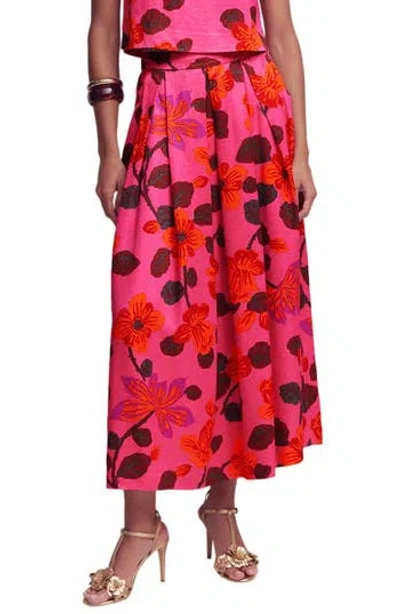 Boden Verity Floral Pleated Faille Maxi Skirt In Pink