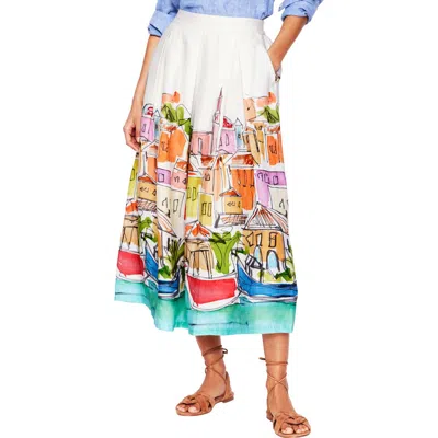 Boden Verity Linen Midi Skirt In White Multi