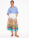 Boden Verity Linen Midi Skirt In Multi/ Rainbow Village