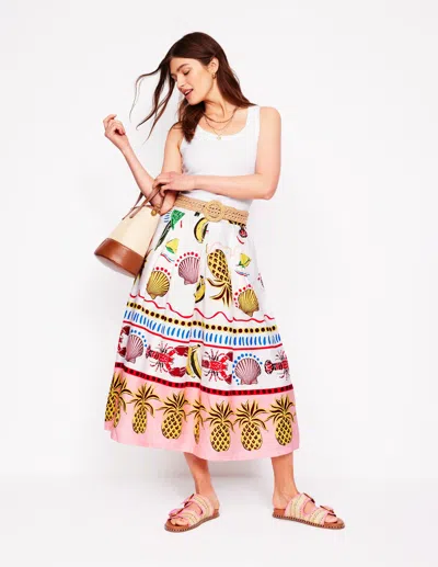 Boden Verity Linen Midi Skirtmulti, Tropical Bonanza Women  In Multi