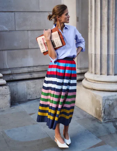 Boden Verity Sateen Skirt Multi Stripe  In Blue