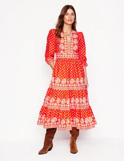 Boden Violet Cotton Midi Dressfirecracker Red, Palm Flora Women  In Firecracker Red/ Palm Flora