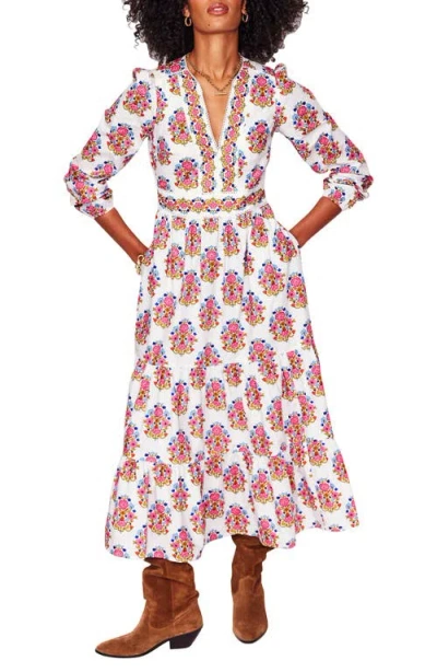 Boden Violet Floral Print Long Sleeve Midi Dress In Ivory