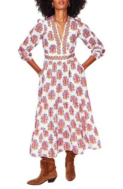 BODEN BODEN VIOLET FLORAL PRINT LONG SLEEVE MIDI DRESS