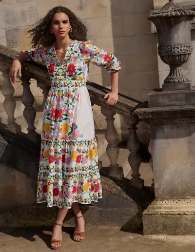 Boden Violet Midi Dress Multi, Dahlia Trail  In White