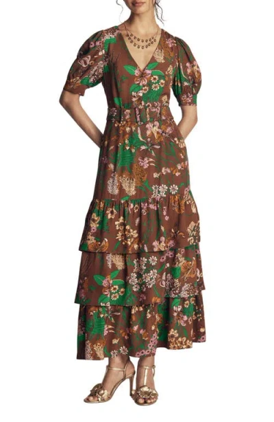 Boden V-neck Tiered Midi Dress In Brown