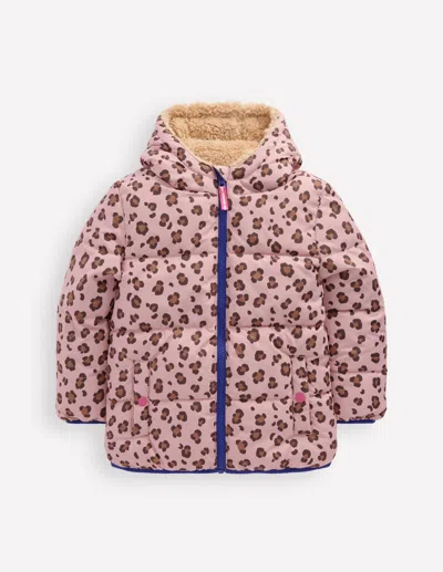 Boden Kids' Wattierter Teddyfellmantel Zum Wenden-pink Leopardenmuster In Multi