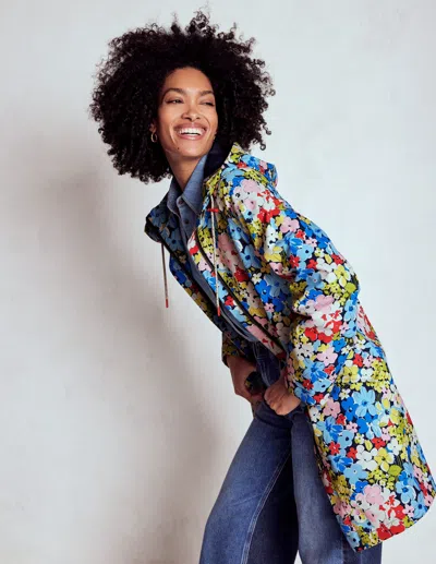 BODEN WELLS WATERPROOF HOODED COAT MULTI, FLOWERBED CLUSTER WOMEN BODEN