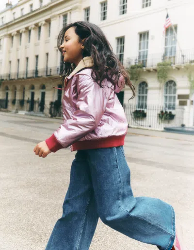Boden Kids' Wendbare Teddyfell-bomberjacke Mit Kapuze- In Rosa | Grösse 98 In Pink