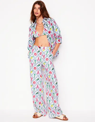 Boden Westbourne Leinenhose-naturweiss, Tropical Bonanza-motiv In Blue
