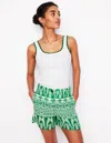 Boden Westbourne Linen Shorts Rich Emerald, Ornate Tropics