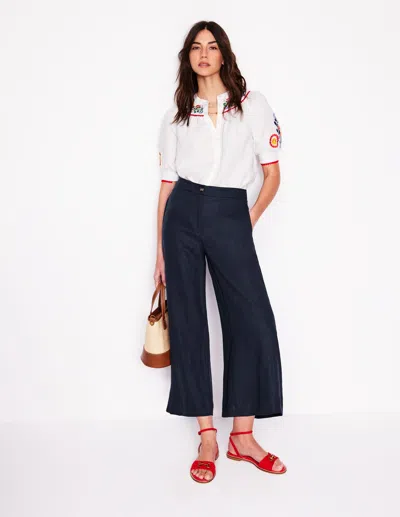 Boden Weite Leinenhose Mit Verkürztem Schnitt-marineblaue In Blue