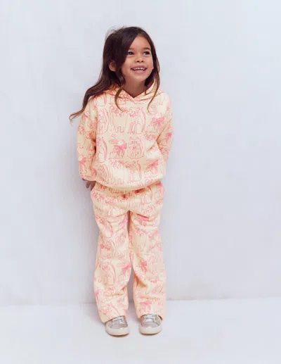 Boden Kids' Wide Leg Printed Sweatpants Oatmeal Cats  In Pink